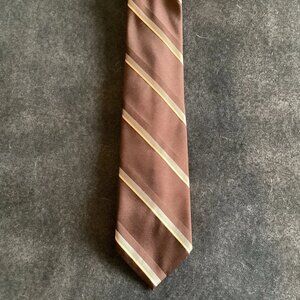 VTG Wembley Silk Blend Tie Brown & Gold Striped Mens Necktie